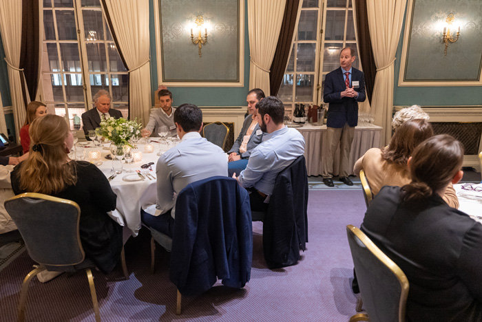 Professor of Mathematics and Data Analytics Dick Forrester and Marshall spoke with alumni about data analytics and the liberal arts, artificial intelligence and the future of work, and experiential learning during a dinner following the event.