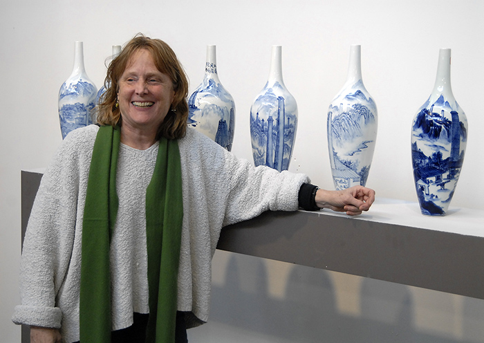 Barbara Diduk with her ceramics.