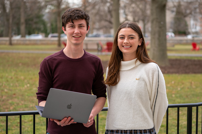 Ben Warren '25 (left) and Lucy Walrond '24 are among the students who used stylometric techniques to analyze literature last fall. Photo by Dan Loh.