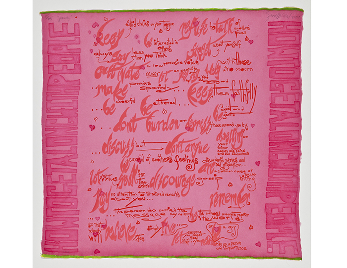 Image: Suzanne McClelland (American, b. 1959), Pussy, 2002, letterpress on linen pulp paper, 14.6 x 22.5 in. (37.15 x 57.15 cm). The Trout Gallery, Gift of Eric Denker ‘75. 2010.8.1. 

