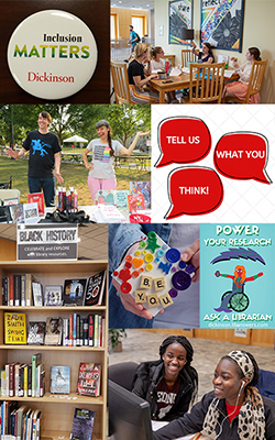 A collage representing inclusivity initiatives at Waidner-Spahr Library