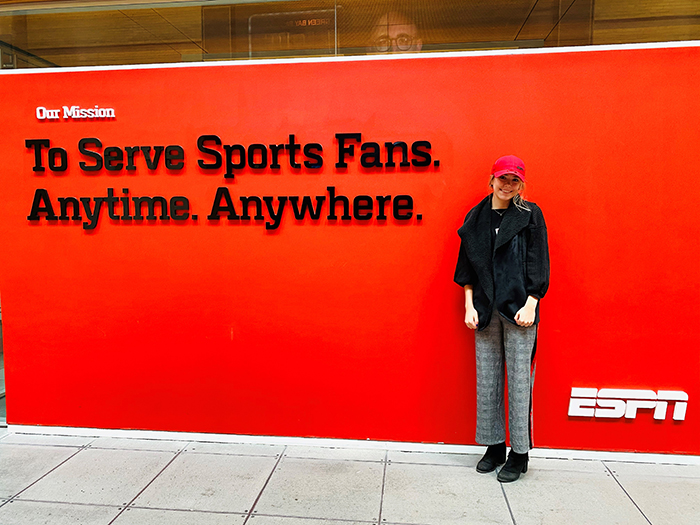 Erica Bloes '21 served an externship at ESPN, hosted by Senior Director of Fan Support Douglas Kramon '93,