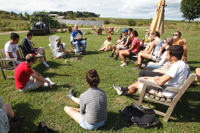 Class meets at the college farm.