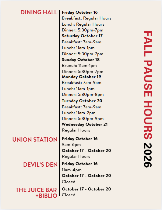Fall Pause Hours 2026