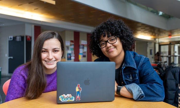 Katya Egorova ’22 (left) and Pamela Ortiz '22 have created a club for coding, computer science and community.