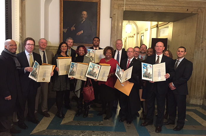 Judge Rosalyn Robinson '68 (center, in red) accepted the honor on Dickinson's behalf.