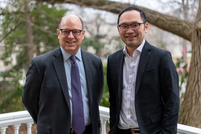 Holcombe Green and Jianan Yang pose together on campus