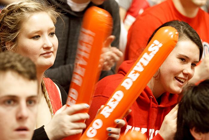 Basketball fans in the Kline Center