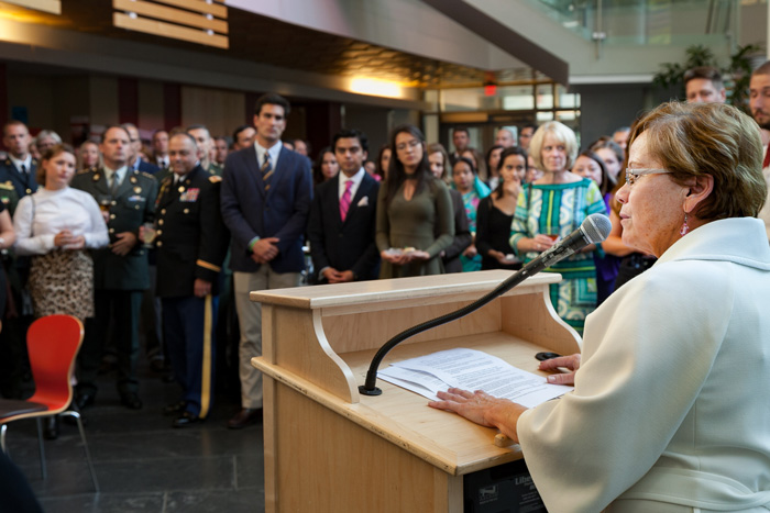 President Margee Ensign speaks.