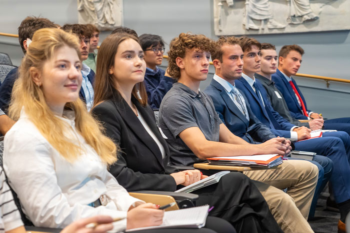 Dickinson students listen to a presentation