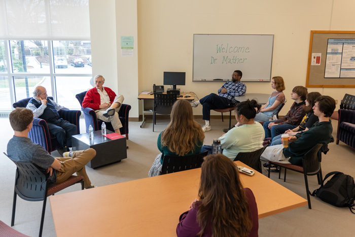 John Mather attends a class with physics students.