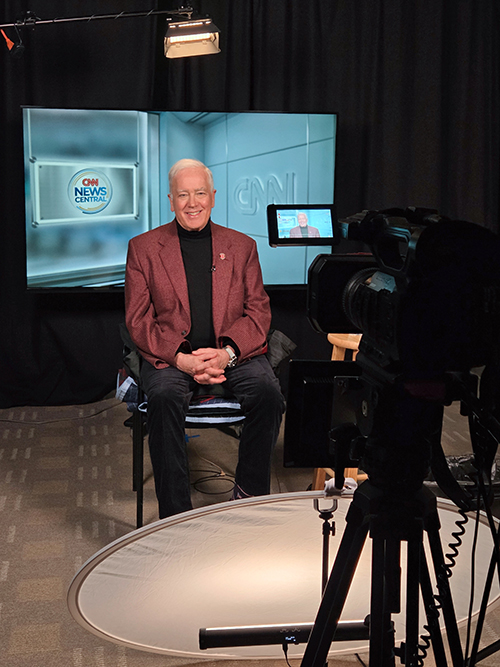 Dickinson President John E. Jones III ‘77, P’11 appears on CNN via Dickinson's production studio.