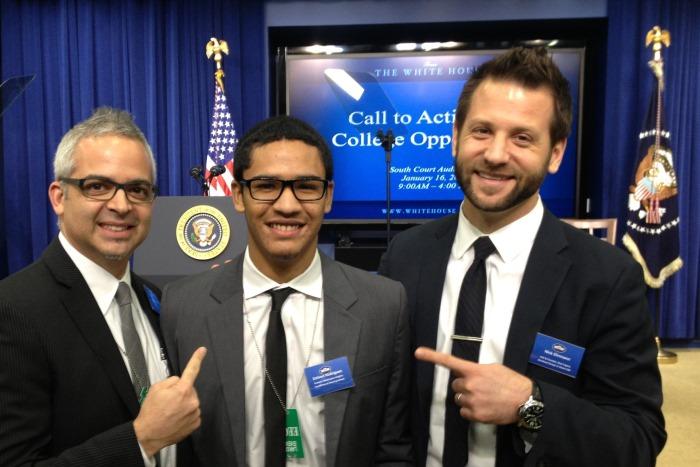 From left: Brett Kimmel, principal of Washington Heights Expeditionary Learning School; Estiven Rodriguez '18; and Nick Ehrmann, founder and CEO of Blue Engine. (Photo courtesy of Brett Kimmel)