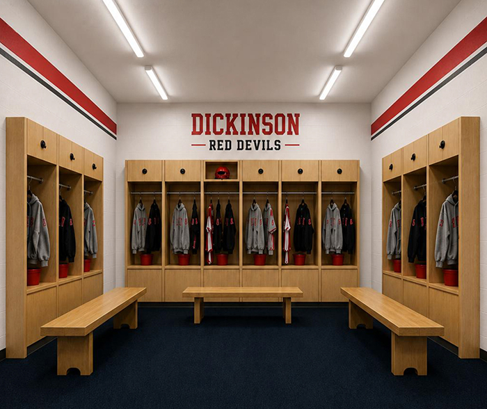 An artist's rendering of swimming team lockers.