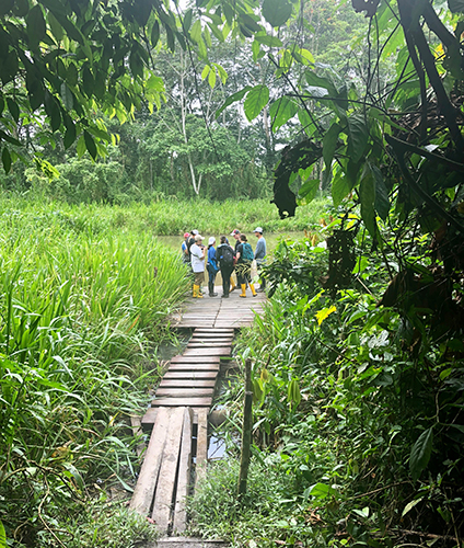 Dickinsonians Engaging the Host City, "Midday Caiman Observation", Kristen Kozar '20 (political science, Spanish), South America (Ecuador and Argentina): “For the Caiman in the Tena River, it was almost lunch time. On our way back from a long hike, we brought meat to feed this species of South American reptile and in this moment, we were waiting their arrival!”