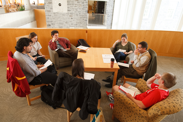 Class meeting in library