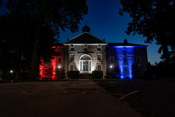 Old West lit up red white and blue