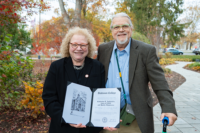 Cathy Andriadis '80 and Karlis Adamsons endowed a new fund to support programs and initiatives that help students learn and practice effective communication across differences. Photo by Dan Loh.