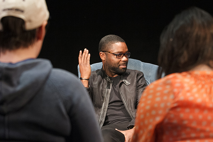 David Oyelowo speaks with students in Karen Kirkham's acting class.