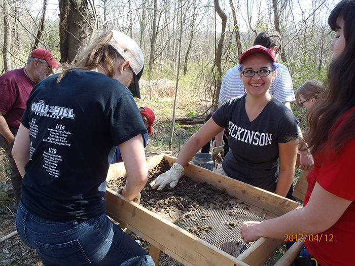 Mackenzie Jones '20, Lucy Sowerby '19, and Katie Knothe '19 screening at the Camp Michaux site.