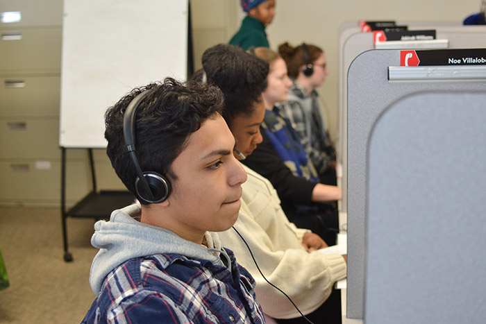 A student calls a prospect to help support the Dickinson experience. Photo by Zoe Kiefreider '20. 