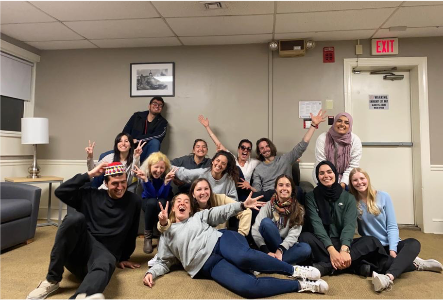 Spanish students pose for a picture in the Romance Language House 