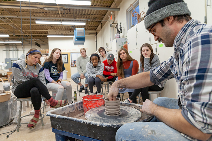 Artist Will Preman served an artistic residency at Dickinson that included open studio hours, an exhibition, class visits and student-portfolio critiques. Photo by Carl Socolow '77.