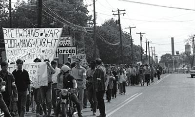 Vietnam war protesters picket on campus.