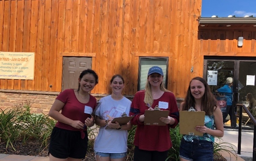 Lydia Orr, Andi Rosenblatt, Courtney Pollard, and Emily Melville conducting analyses at Project SHARE