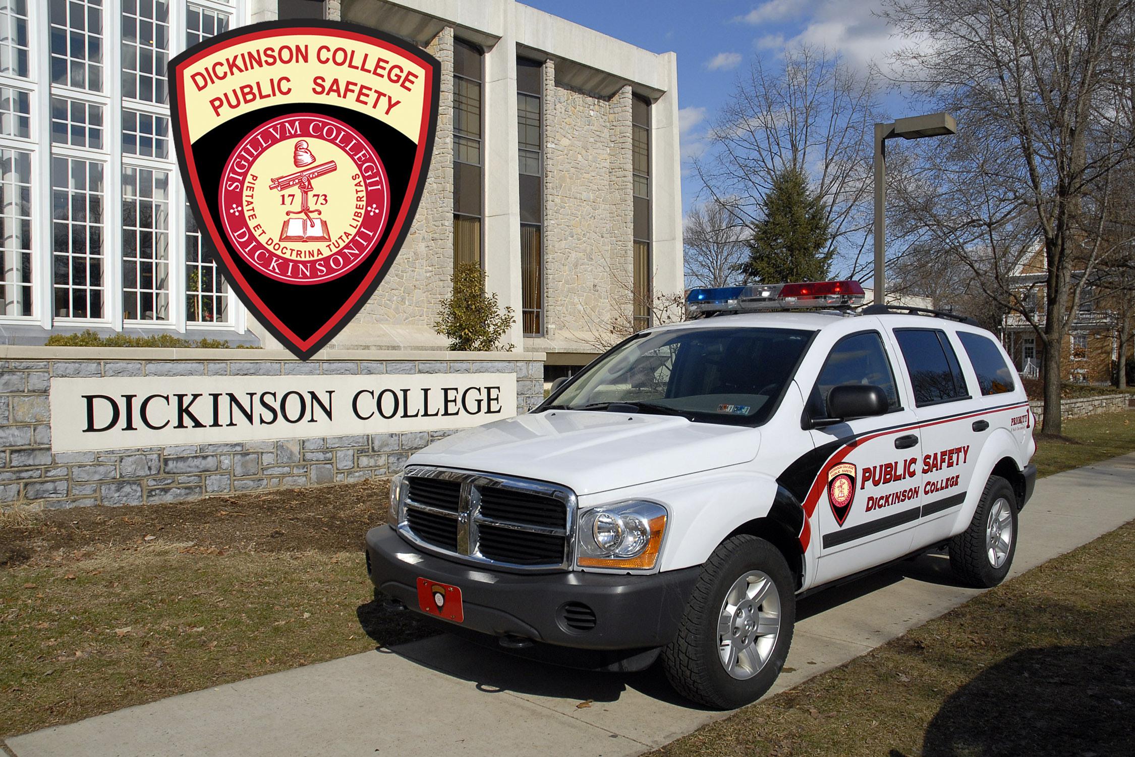 Photograph of a Public Safety vehicle out front the library