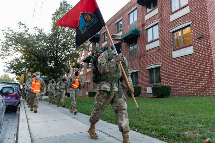 Cadets march PPE through town