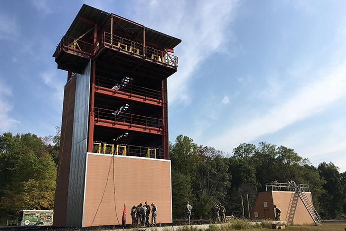 Image of the 50-foot-tall rappel tower at Fort Indiantown Gap.