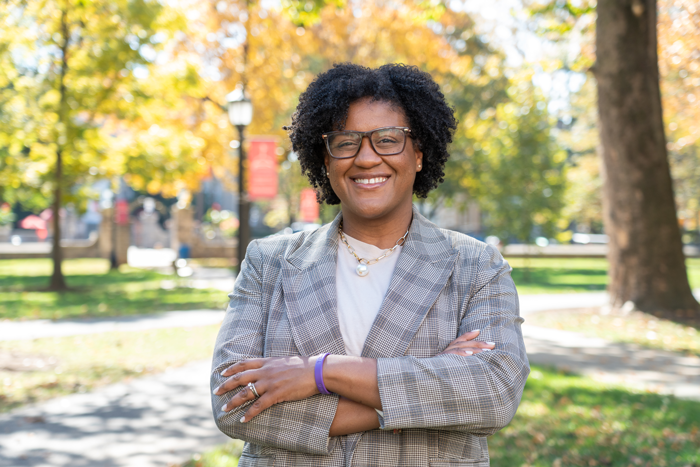 Rev Dr. Jessica Chapman Lape poses on Dickinson's campus.