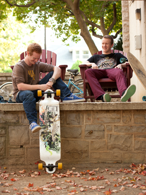 Roommates spend time outside their residence hall.