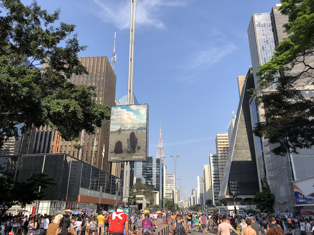 People enjoying a Sunday in Avenida Paulista