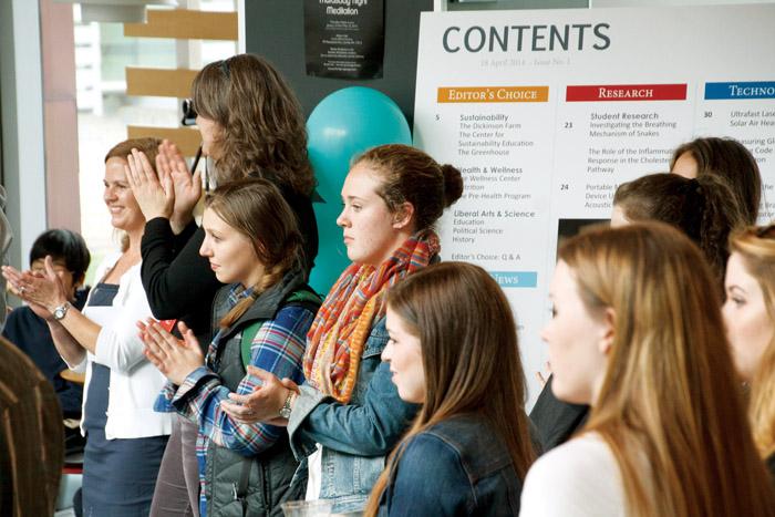 Students at Dickinson Science Magazine celebration.