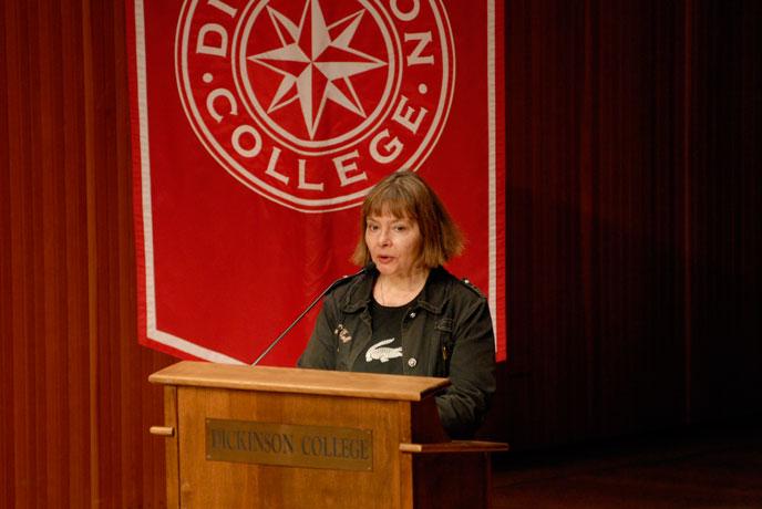 Tatiana Shcherbina performing her poetry at Dickinson College.