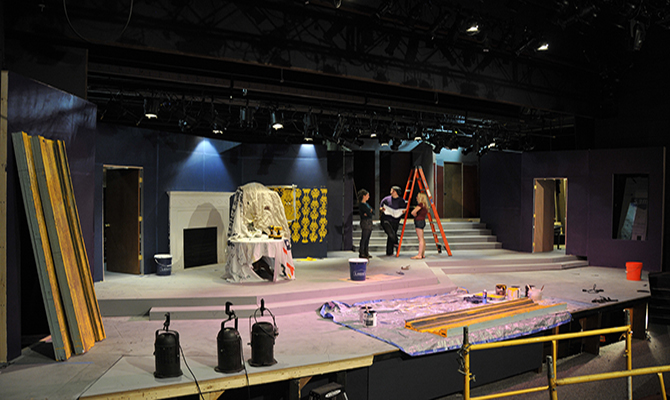 Set design and Crew doing construction for A Flea in Her Ear. 
