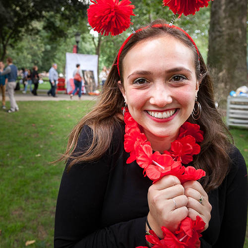 Student wearing red