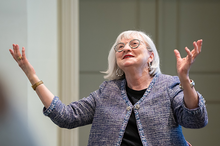 Molly Peacock speaks with creative-writing students at Dickinson as part of her three-day residency. Photo by Dan Loh.