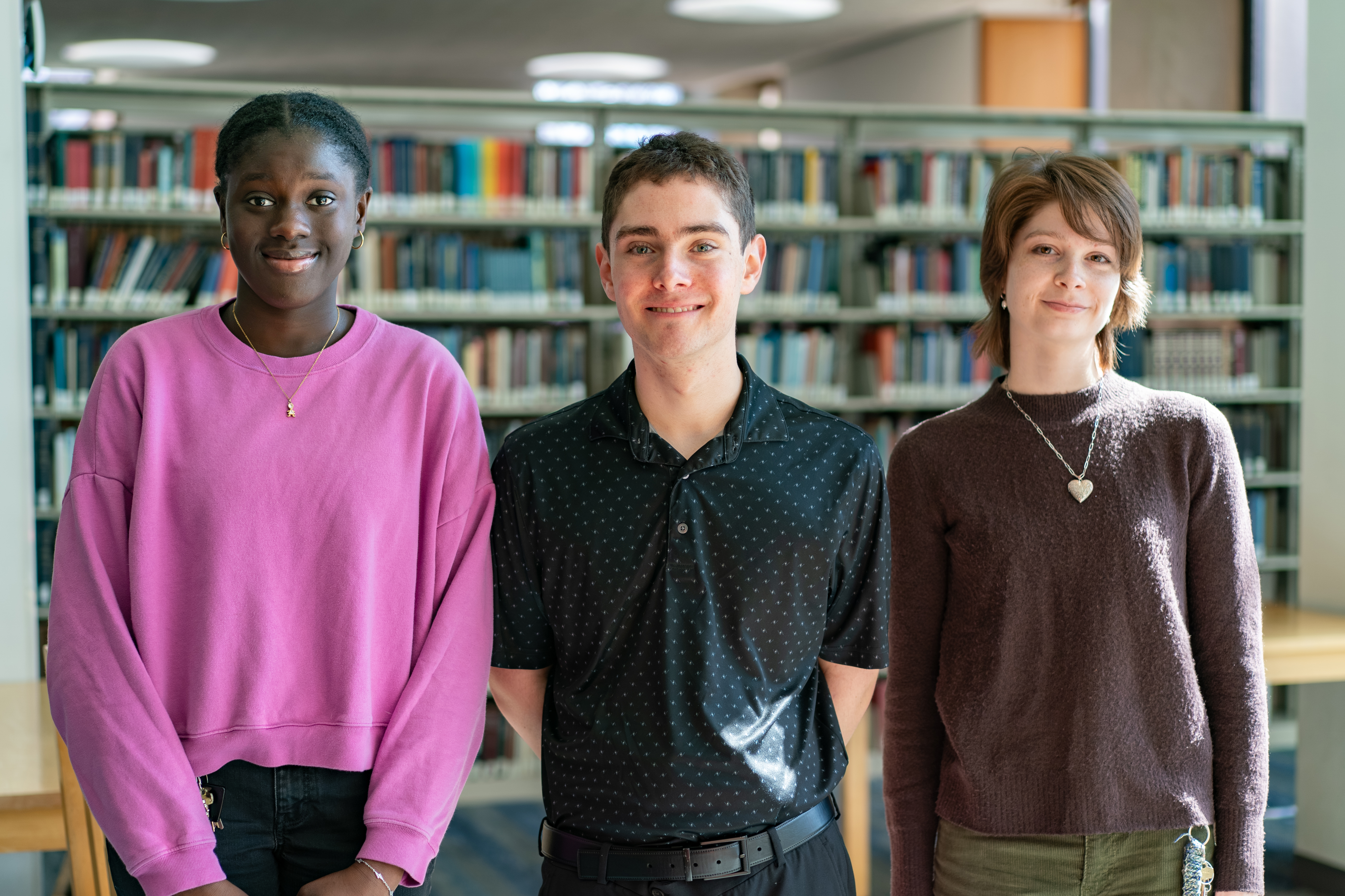 Fatou Ndiaye &rsquo;29 (left) was awarded the Prize for Excellence in First-Year Research and Natalie Massengill (right) and Ted Tarter received First-Year Excellence in Writing Awards. Photo by Dan Loh.