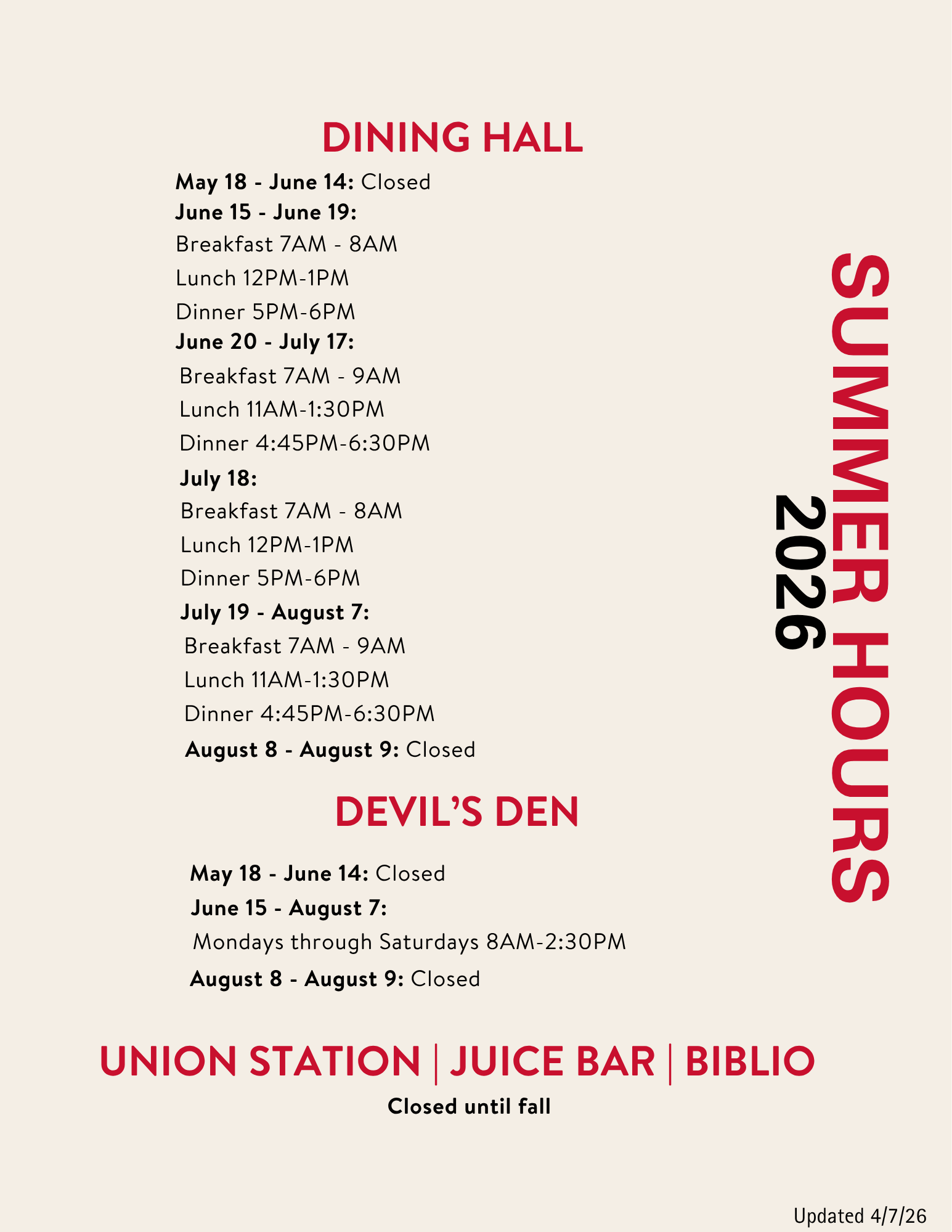 Summer hours