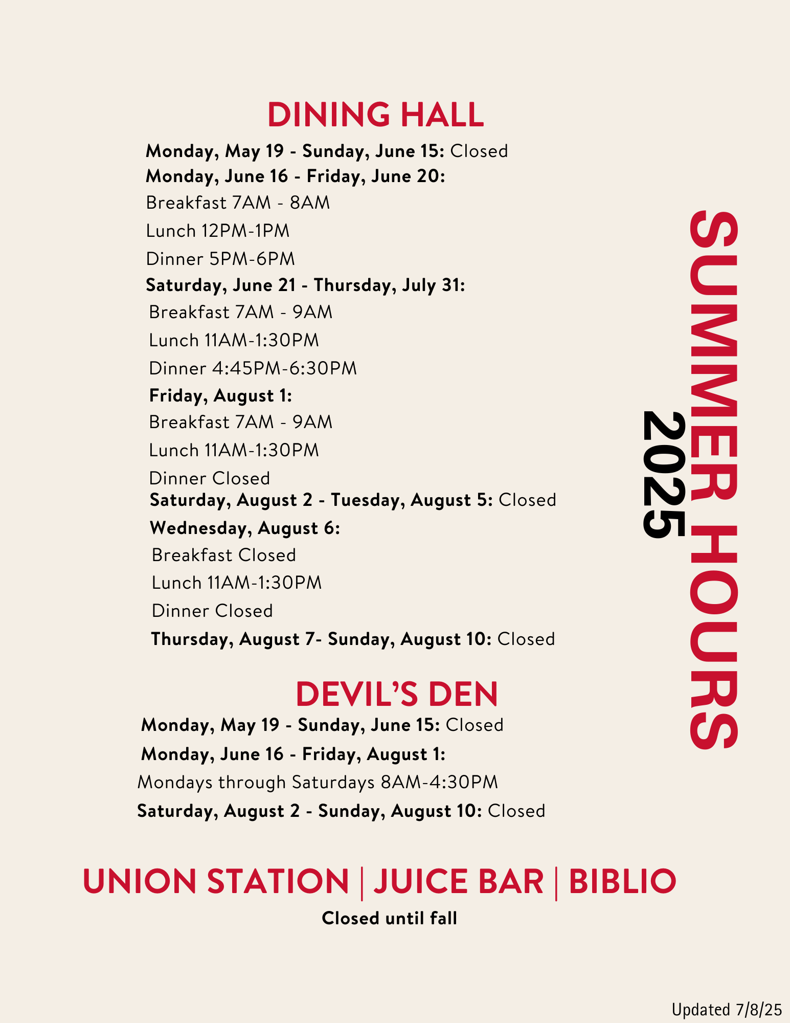 Summer hours