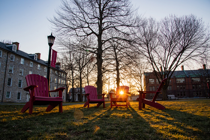 The sun rises on Dickinson campus.