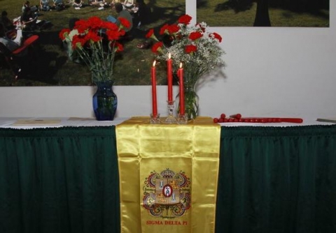 Photo of the table ready for the Spanish Honors Society induction ceremony.