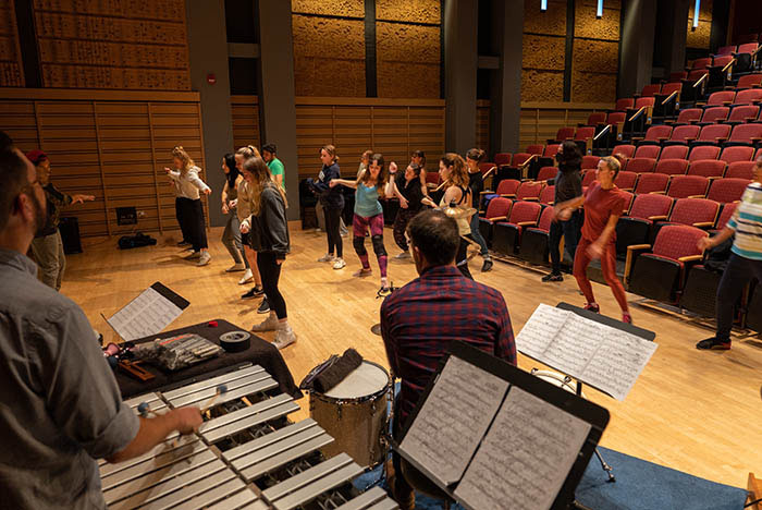 Third Coast Percussion performs live music for a dance class at Dickinson. Photo by Dan Loh.