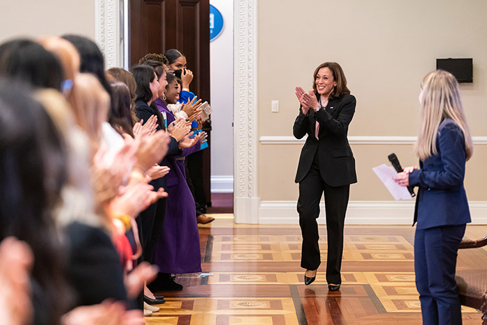 Vice President Kamala Harris spoke with 70 student-leaders from across the U.S. Photo courtesy of the White House.