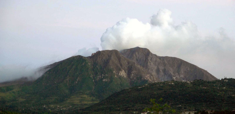 A smoking volcano in Montserrat.