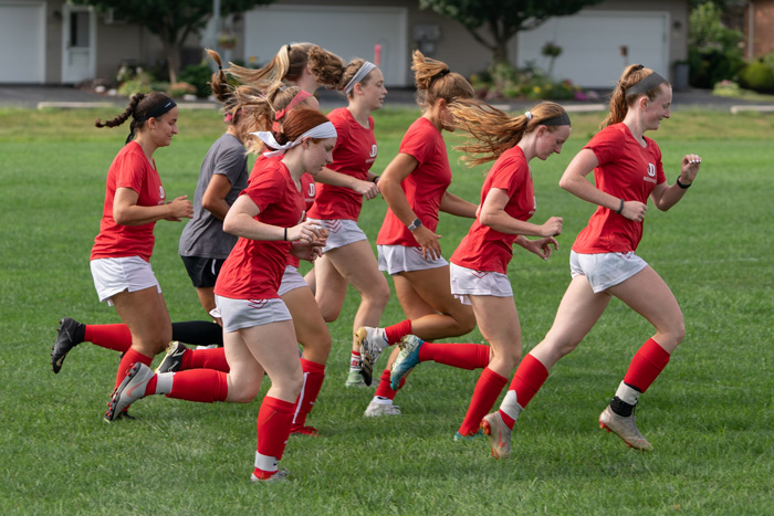 The women's soccer team, ranked 13 in the nation entering the fall season, gets ready to hit the pitch.