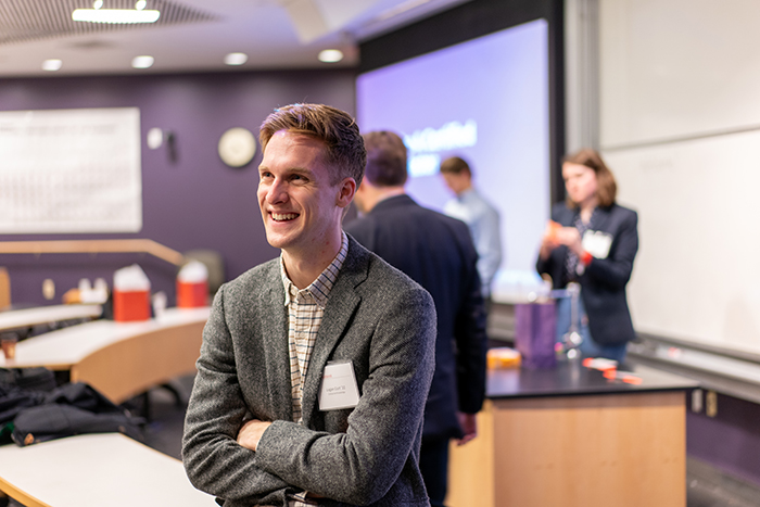 Logan Cort '22 shares with students how professional certifications like Scrum Master Certification have helped jump-start his career. Photo by Dan Loh.